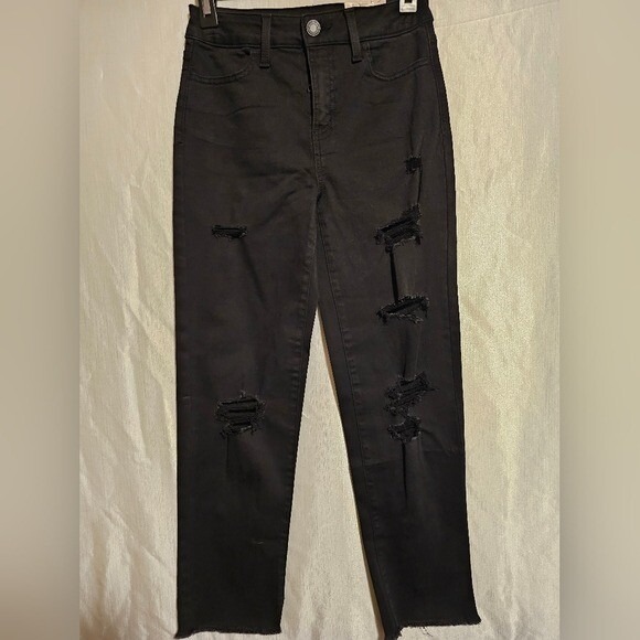 SO NWT Black DISTRESSED High Rise Crop Superstretchy Junior Size 3 length 26in. - Picture 2 of 9